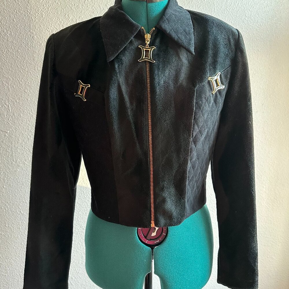 LORI WEIDNER Evenings Black Velvet Cropped Jacket Size 6